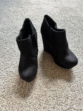 Aldo Black Suede Wedge Ankle Booties